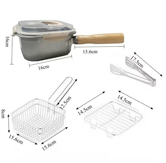 Olla cuadrada acero con cesta y pinzas