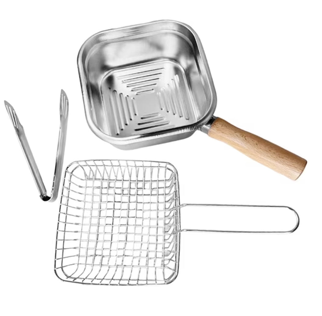 Olla cuadrada acero con cesta y pinzas