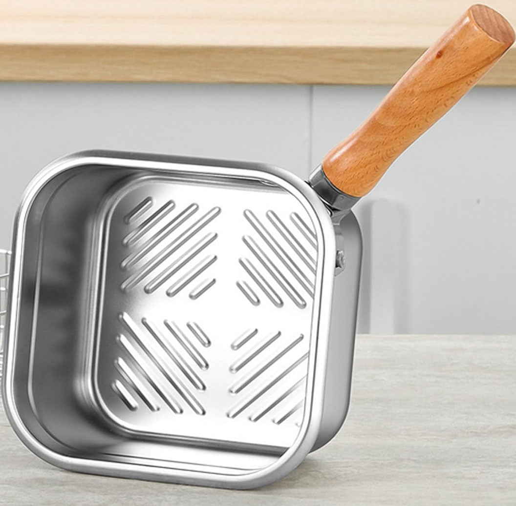 Olla cuadrada acero con cesta y pinzas