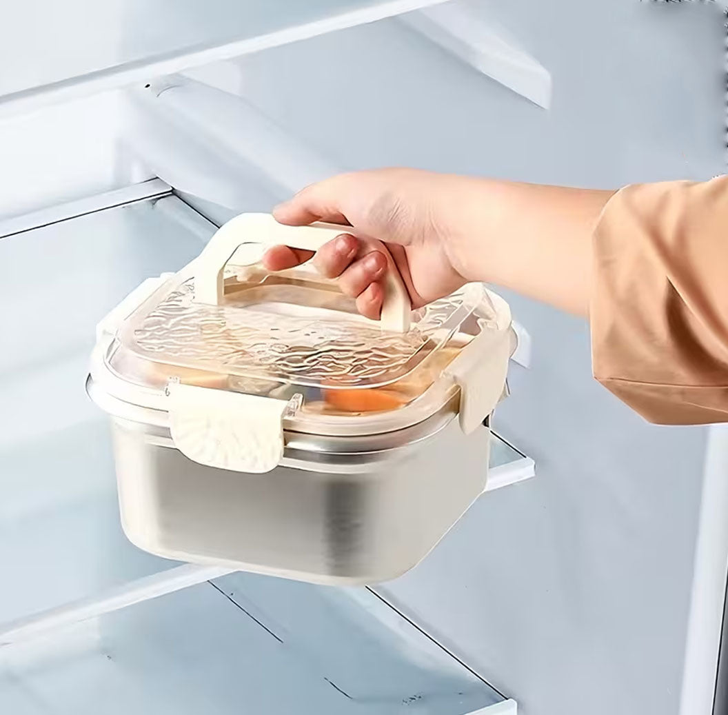 Olla cuadrada acero con cesta y pinzas