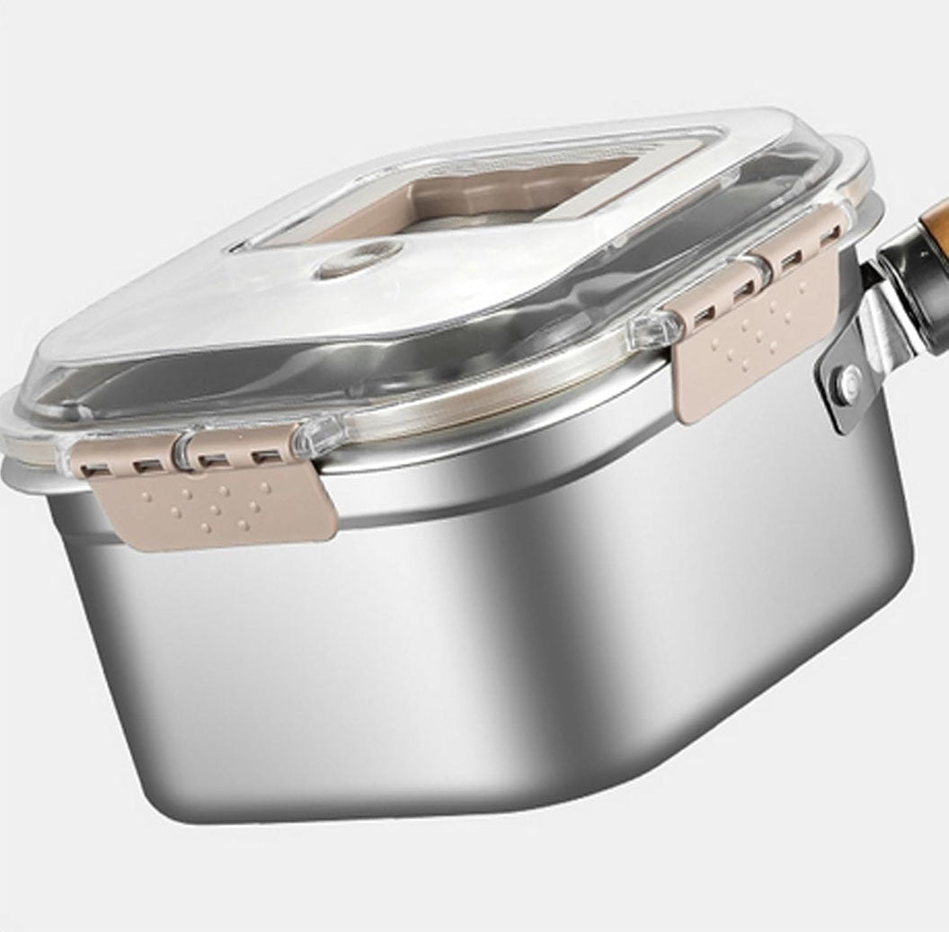 Olla cuadrada acero con cesta y pinzas